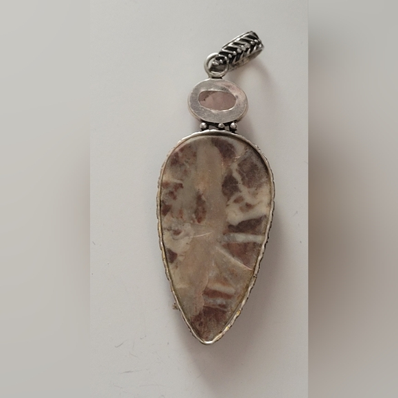 .925 Sterling Silver Rose Quarts 3" Pendant - Picture 5 of 8